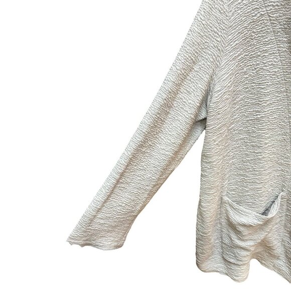 Eileen Fisher Cardigan Ivory Beige Textured Open Front Long Sleeve Pockets Large - Picture 3 of 7